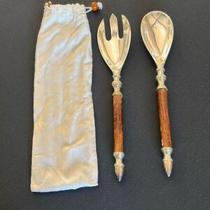 Silver Plate & Wood Handled Salad Set